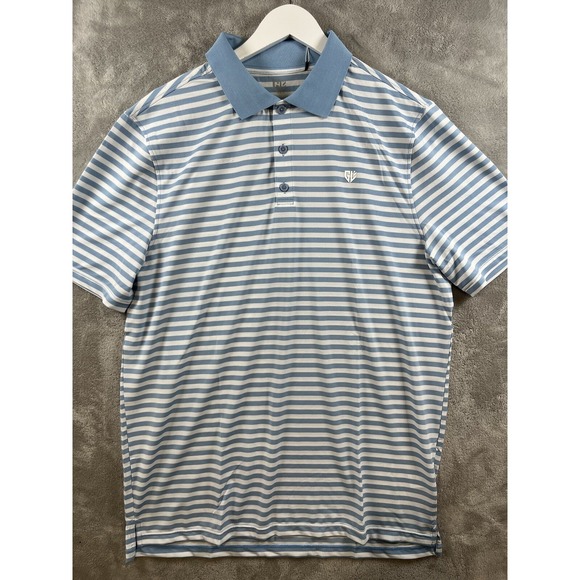 Graham Luxe Golf Polo Shirt Mens Sz L Performance‎ NEW Blue Striped Casual - Picture 2 of 7